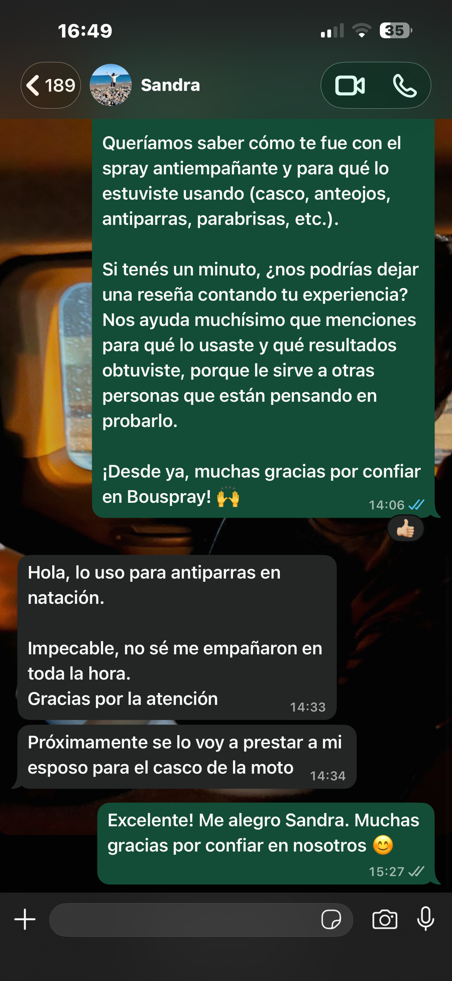 Captura de chat de cliente usando Bouspray