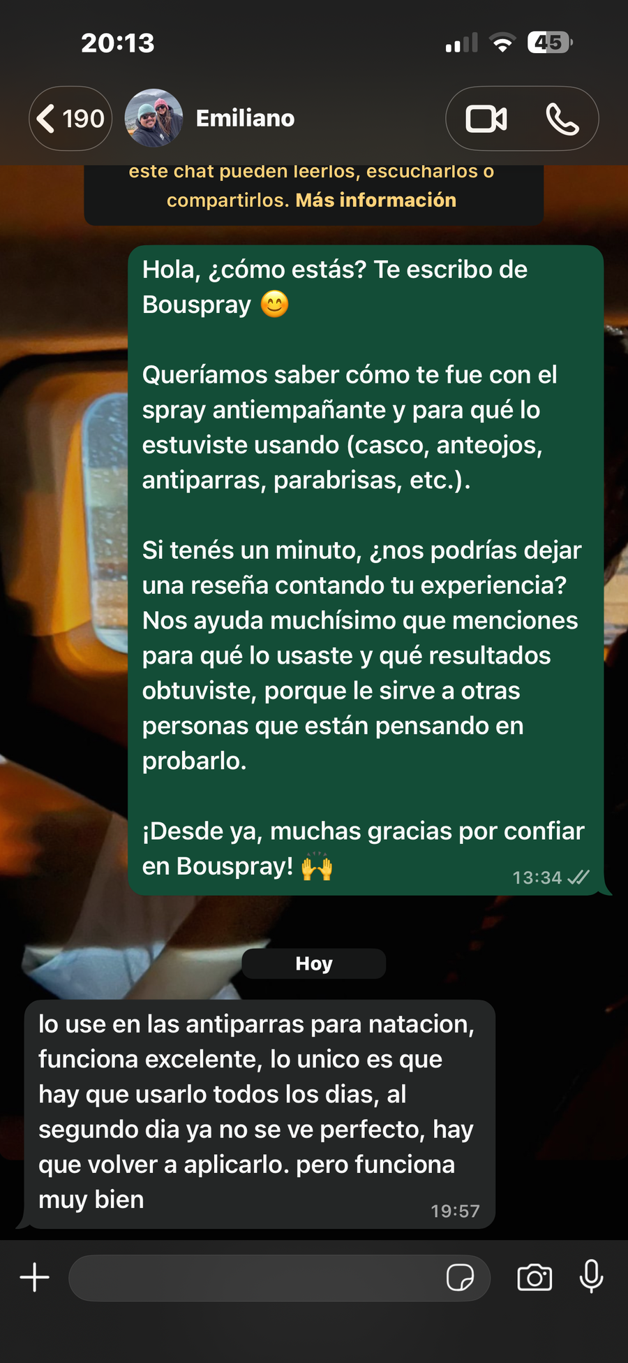 Captura de chat de cliente usando Bouspray